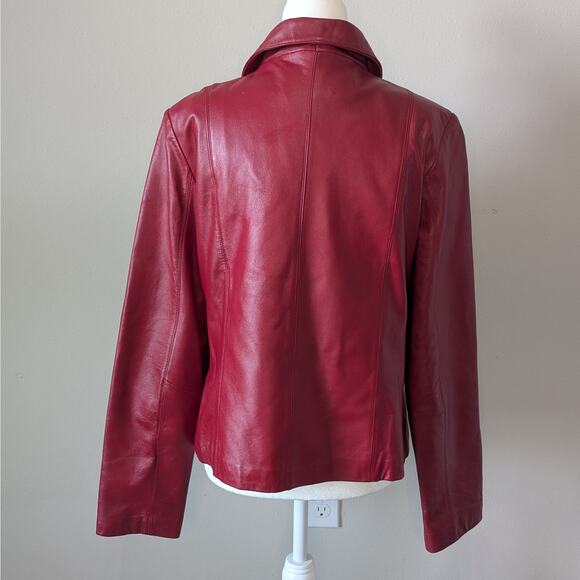 Oleg Cassini Vintage Red Leather Jacket Size Large Collared Zip-Up - Picture 4 of 9